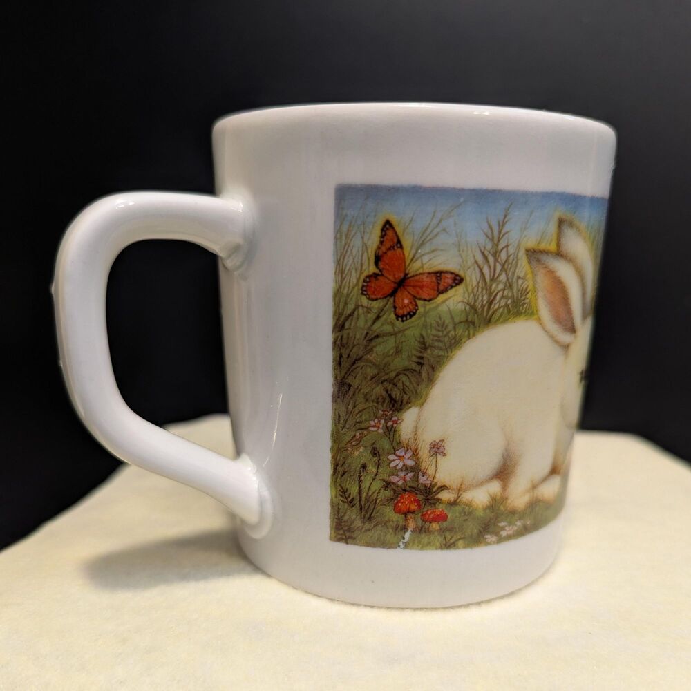 Rare Vintage Pozzani - Brazil 8oz Bunny Mug - Easter Butterfly Rabbit Coffee Cup - Picture 2 of 16